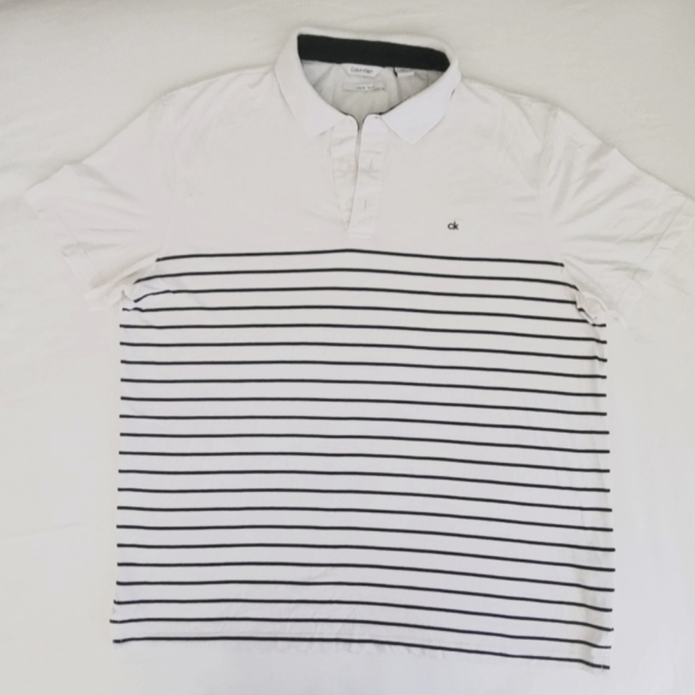 Calvin Klein Polo Liquid Touch Slim Fit Shirt Men's Large White Black Stripes